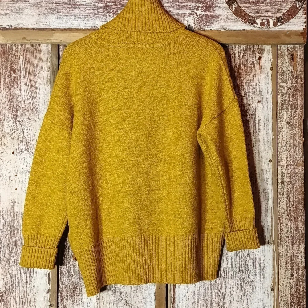 Alpaca blend oversized turtle neck drop shoulder mustard color  XS nwot - Picture 4 of 6